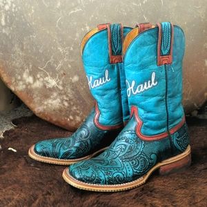 TIN HAUL "Paisley Too" turquoise cowgirl boots Blaze Your Own Trail sole sz 6